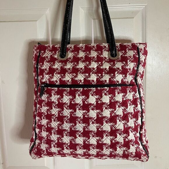 Vera Bradley white and red plaid shoulder bag with black double straps & trims - Picture 1 of 12